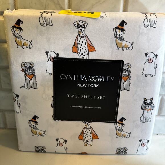 CYNTHIA ROWLEY | Halloween Trick or Treat Dogs 3 Piece NEW Twin Size Sheet Set - Picture 6 of 10